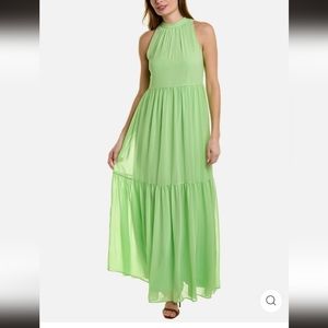 💚 NEW! Aidan By Aidan Mattox Tiered Maxi Dress Lime Green Chiffon Style size 6